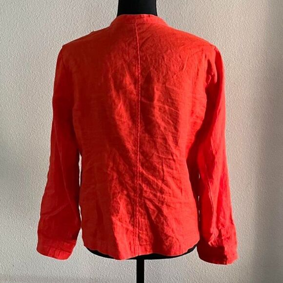 TAHARI Bright red V-neck linen jacket open front size M - Picture 3 of 11